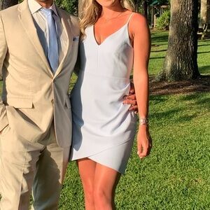 Amanda Uprichard Soft Blue V-Neck Spaghetti Strap Mini Dress